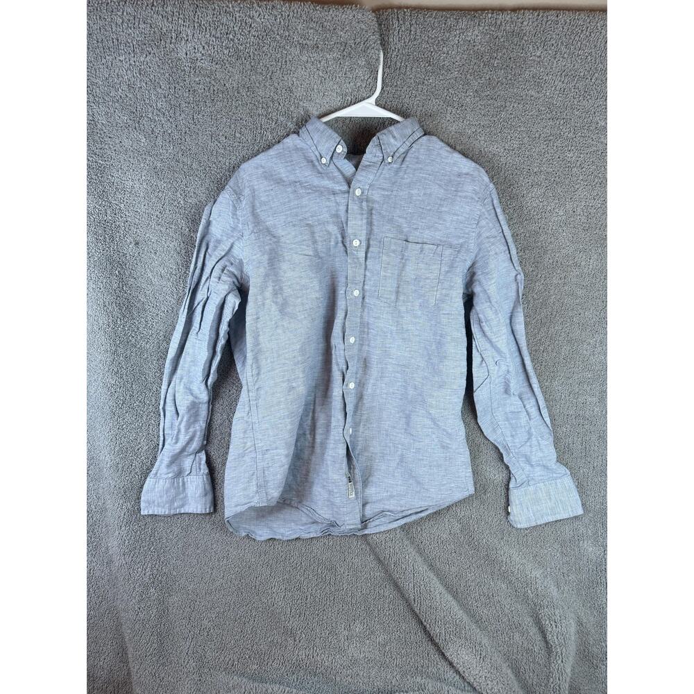 J.Crew Linen Shirt Mens Medium Light Blue Button Down Baird McNutt Long Sleeve
